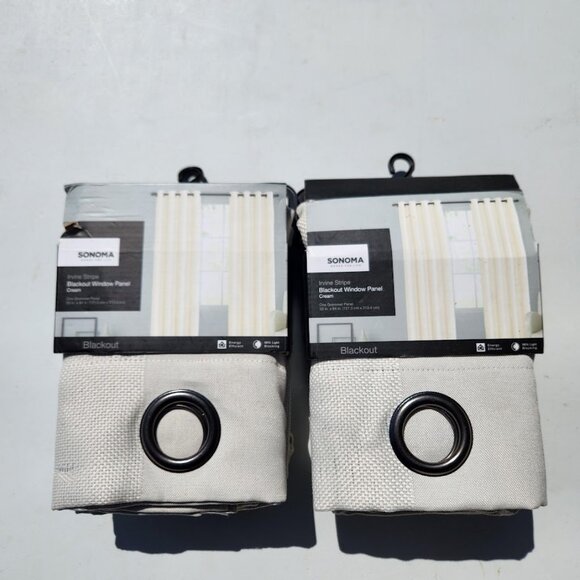 NEW Sonoma Blackout Window Curtains Panel Two Panels Grommet 50" x 84" Cream Col - Picture 2 of 14